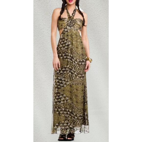 NWT BCBG MAX AZRIA DESIGNER Maj Silk Blend Halter Maxi Dress- Sz.2 WEDDING GUEST - Picture 1 of 12
